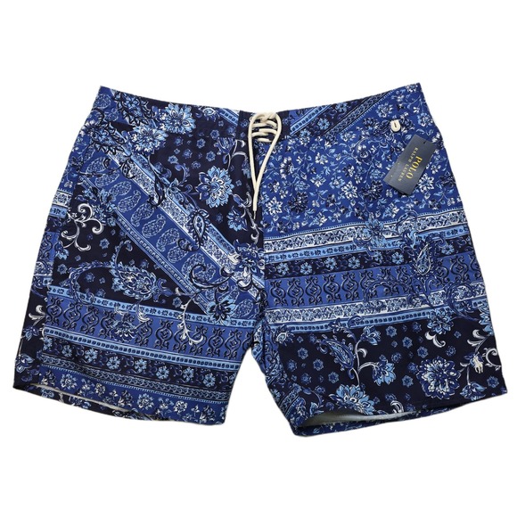 Polo Ralph Lauren Swim Trunks Mens Size 40 Floral Paisley Blue Mesh‎ Lined NEW - Picture 1 of 9